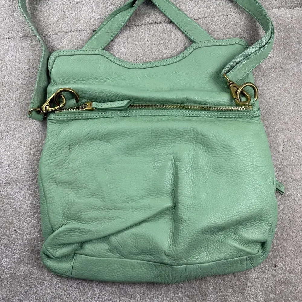 Fossil Erin Foldover Leather Tote Crossbody Bag Teal‎ green